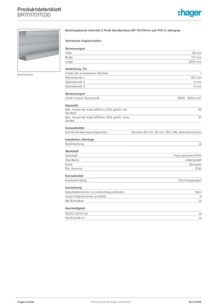 Bild Hager Produktdatenblatt BR7017017030 | Hager Deutschland