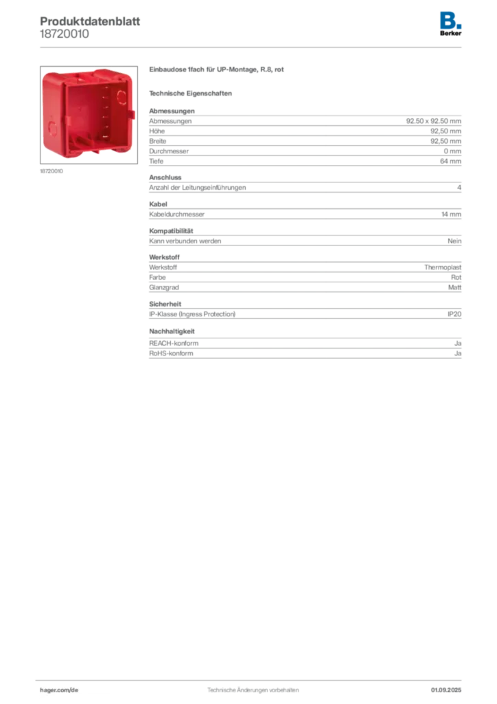 Berker Produktdatenblatt 18720010