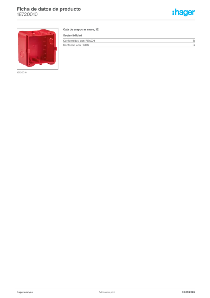 Imagen Hager Ficha de datos de producto 18720010 | Hager España