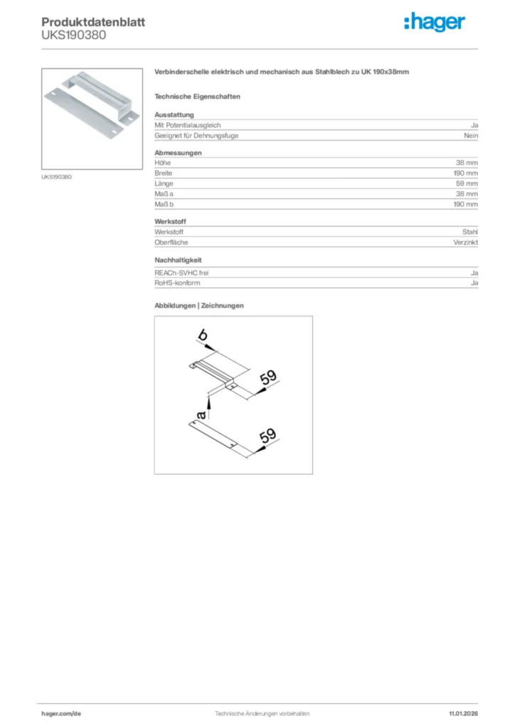 Bild Hager Produktdatenblatt UKS190380 | Hager Deutschland