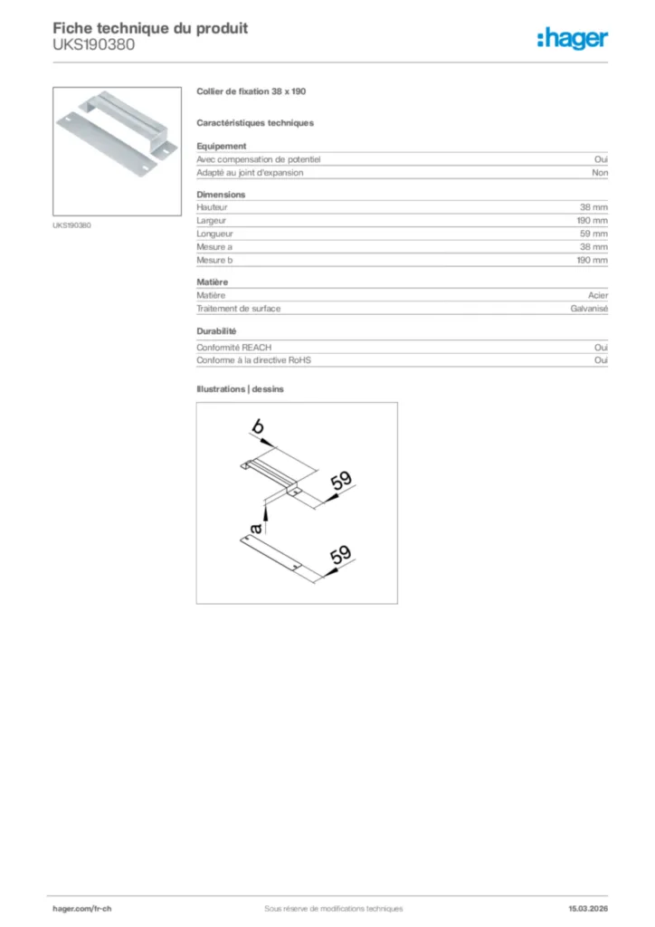 Image Hager Fiche technique du produit UKS190380 | Hager Suisse