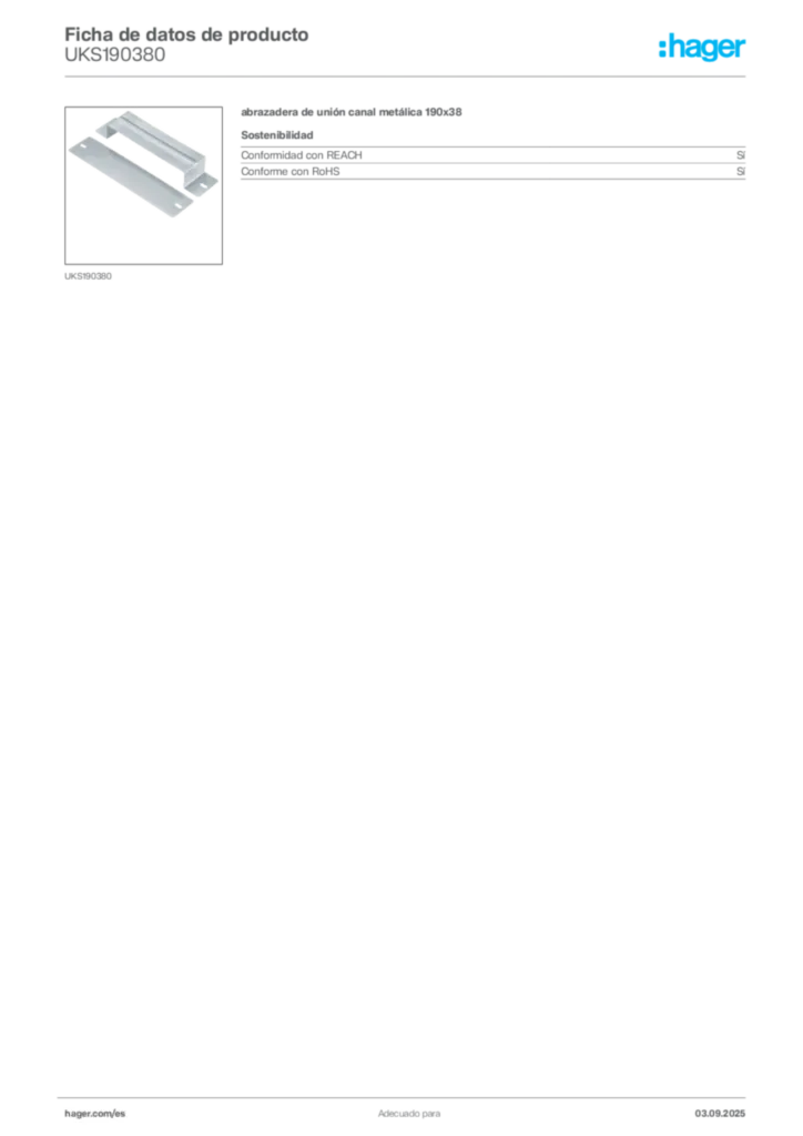 Imagen Hager Ficha de datos de producto UKS190380 | Hager España