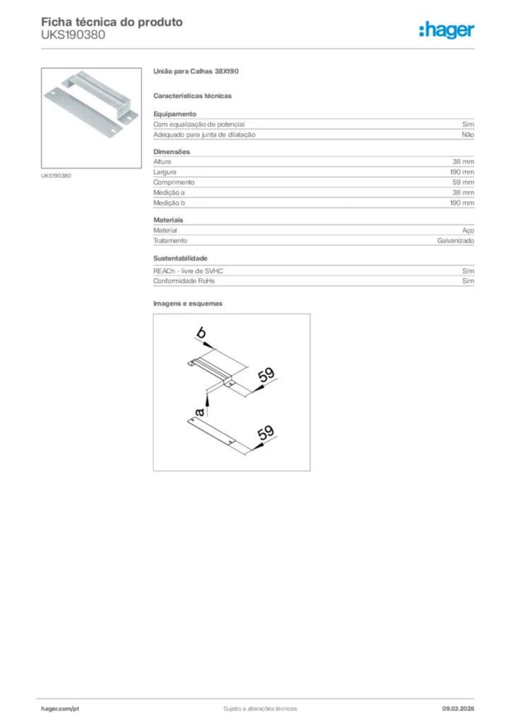 Imagem Hager Ficha técnica do produto UKS190380 | Hager Portugal