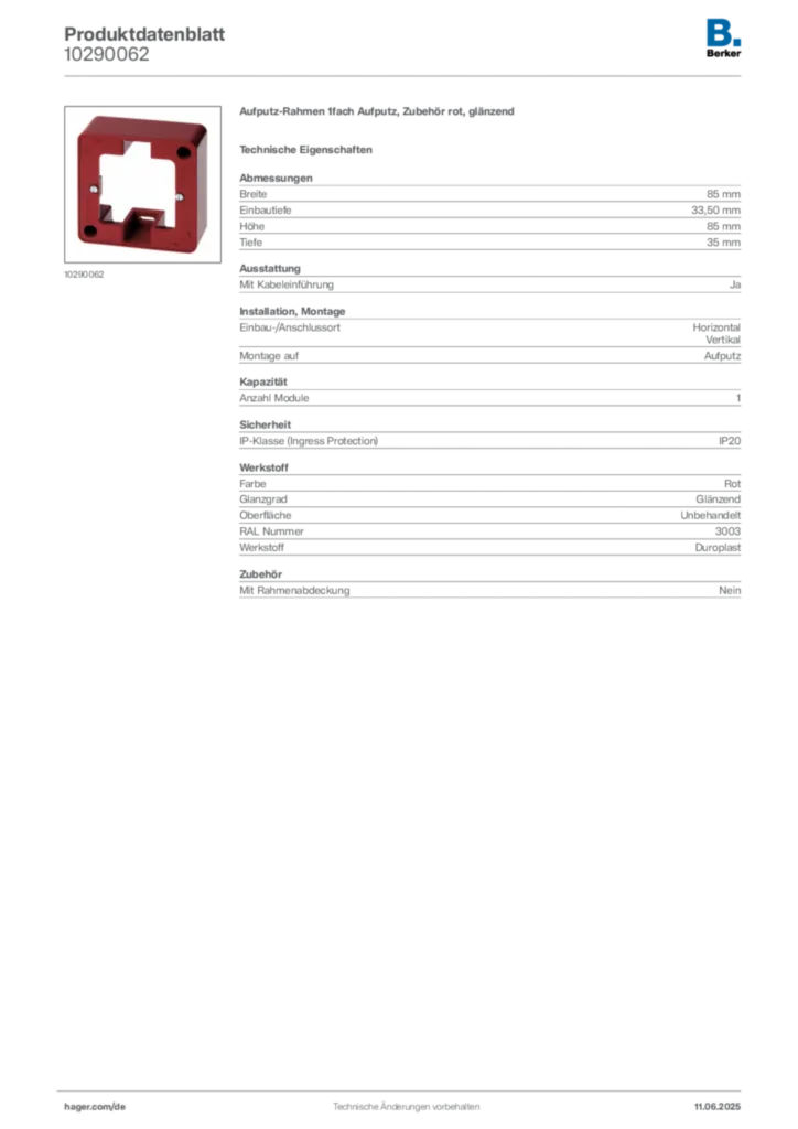 Bild Berker Produktdatenblatt 10290062 | Hager Deutschland