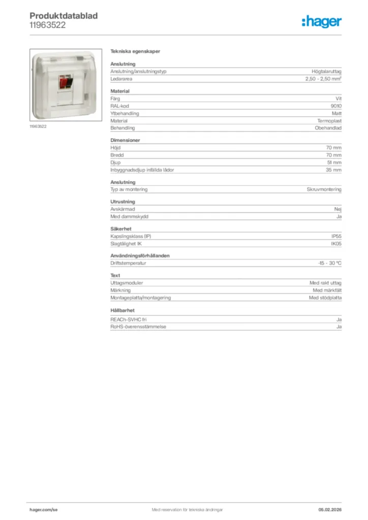 Bild Hager Produktdatablad 11963522 | Hager Sverige