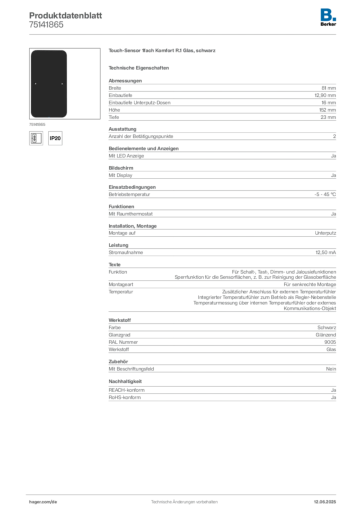 Berker Produktdatenblatt 75141865