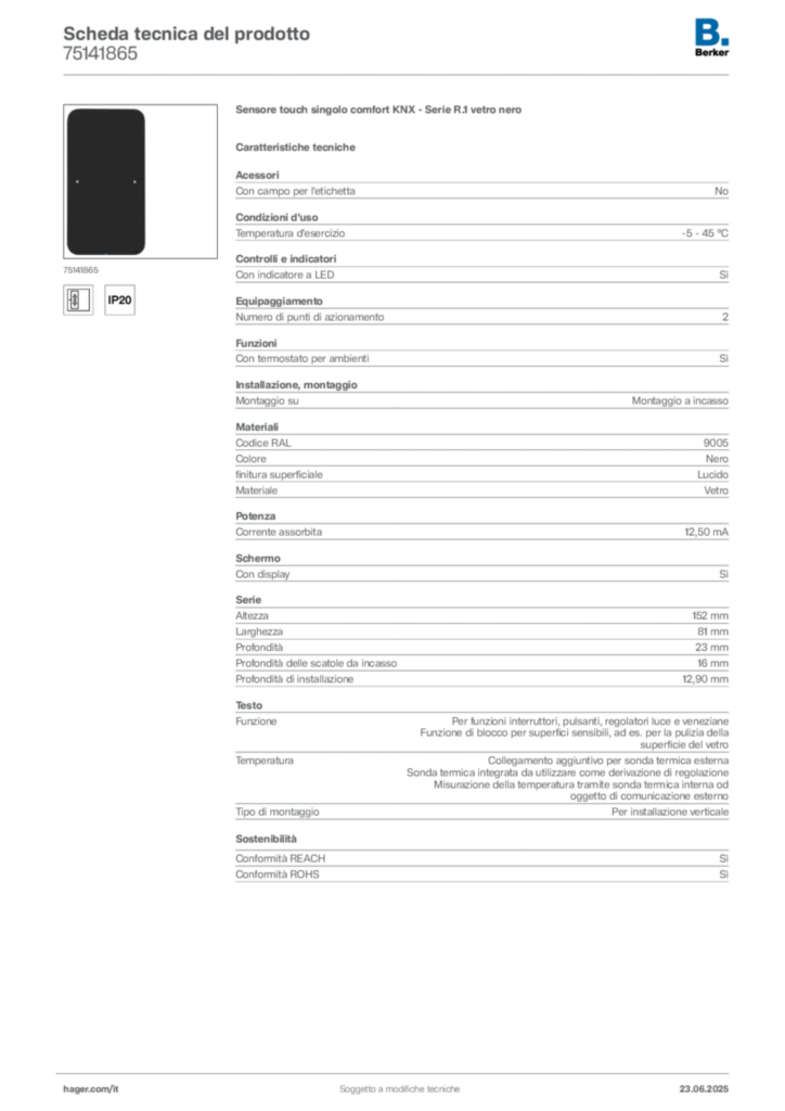 Immagine Berker Scheda tecnica del prodotto 75141865 | Hager Italia