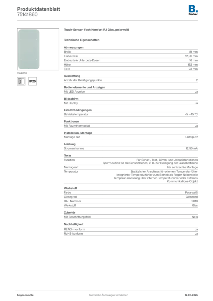 Berker Produktdatenblatt 75141860