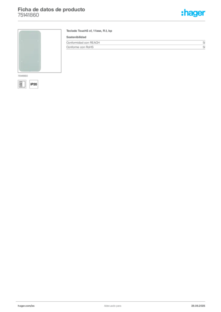 Imagen Hager Ficha de datos de producto 75141860 | Hager España