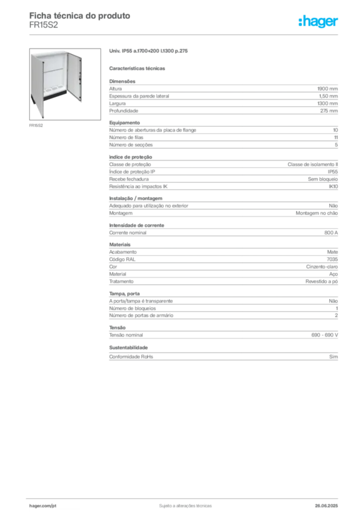 Imagem Hager Ficha técnica do produto FR15S2 | Hager Portugal