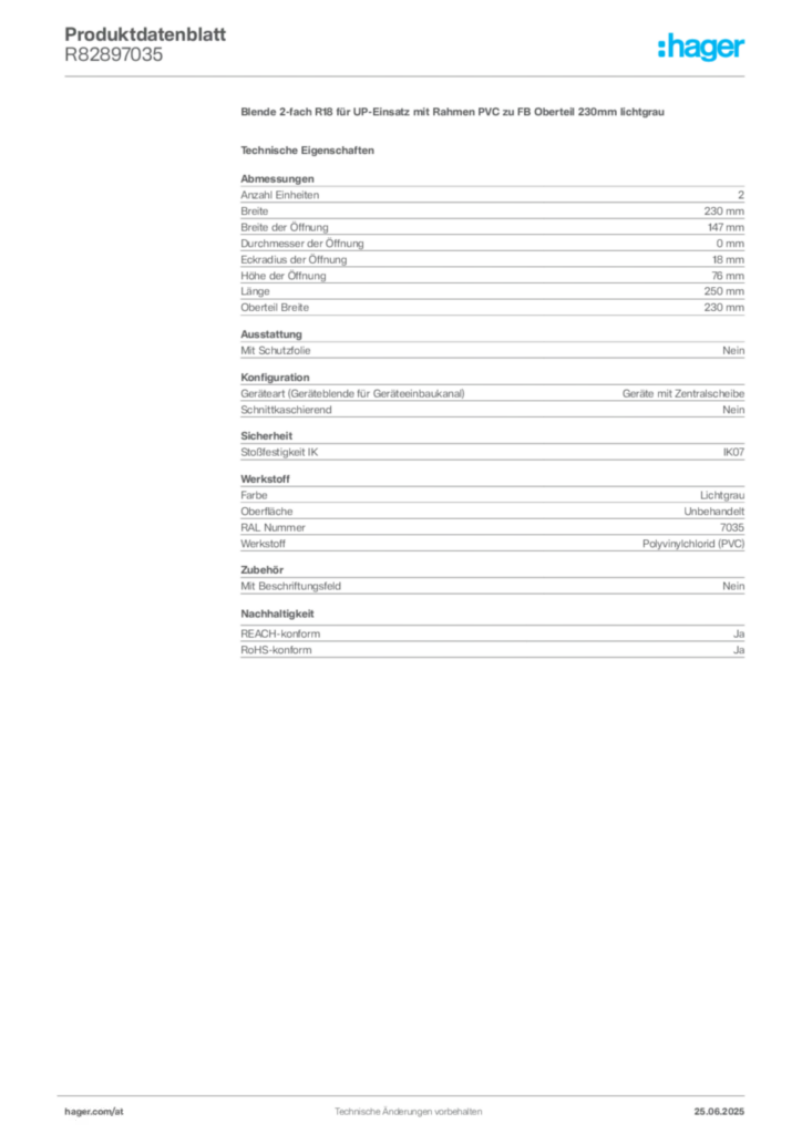 Bild Hager Produktdatenblatt R82897035 | Hager Deutschland