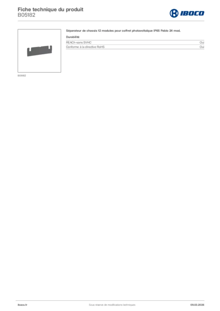 Image Iboco Fiche technique du produit B05182 | Hager France