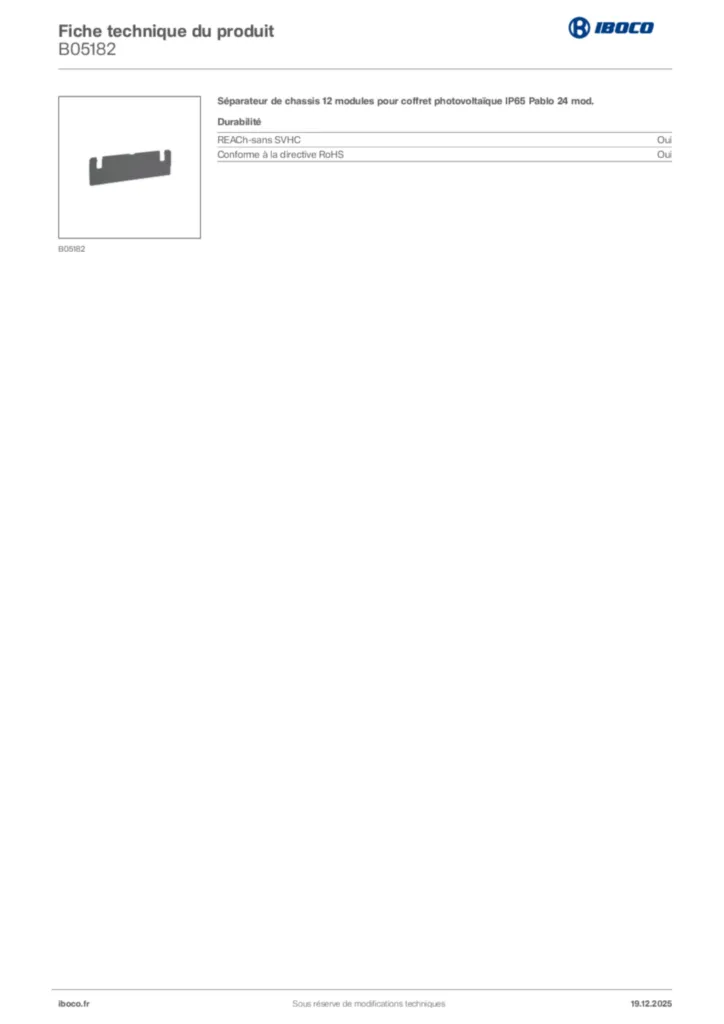 Image Iboco Fiche technique du produit B05182 | Hager France