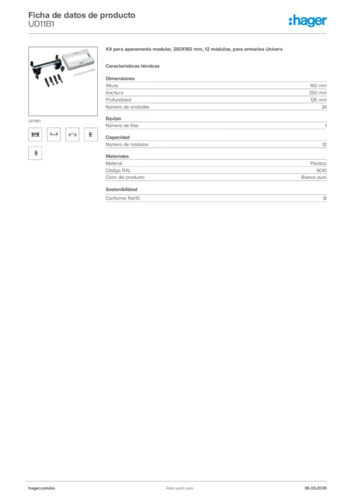 Imagen Hager Ficha de datos de producto UD11B1 | Hager España