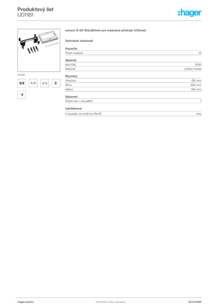 Obrázek Hager Produktový list UD11B1 | Hager