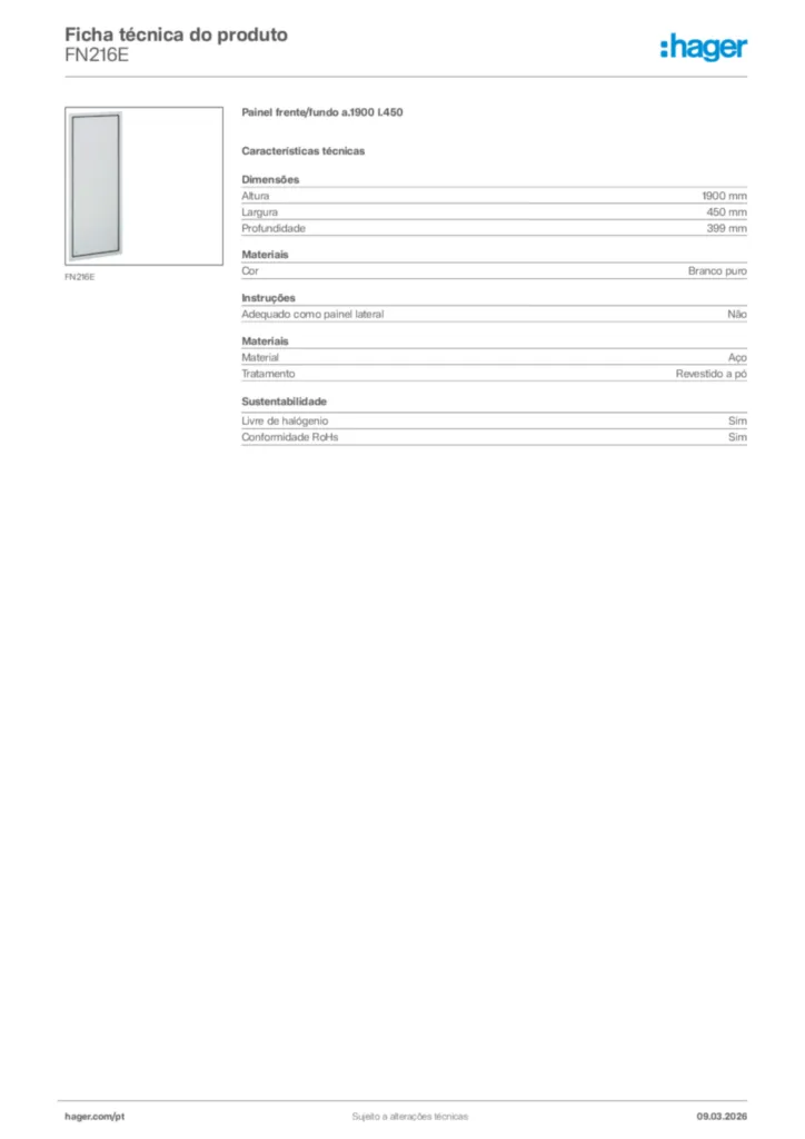 Imagem Hager Ficha técnica do produto FN216E | Hager Portugal