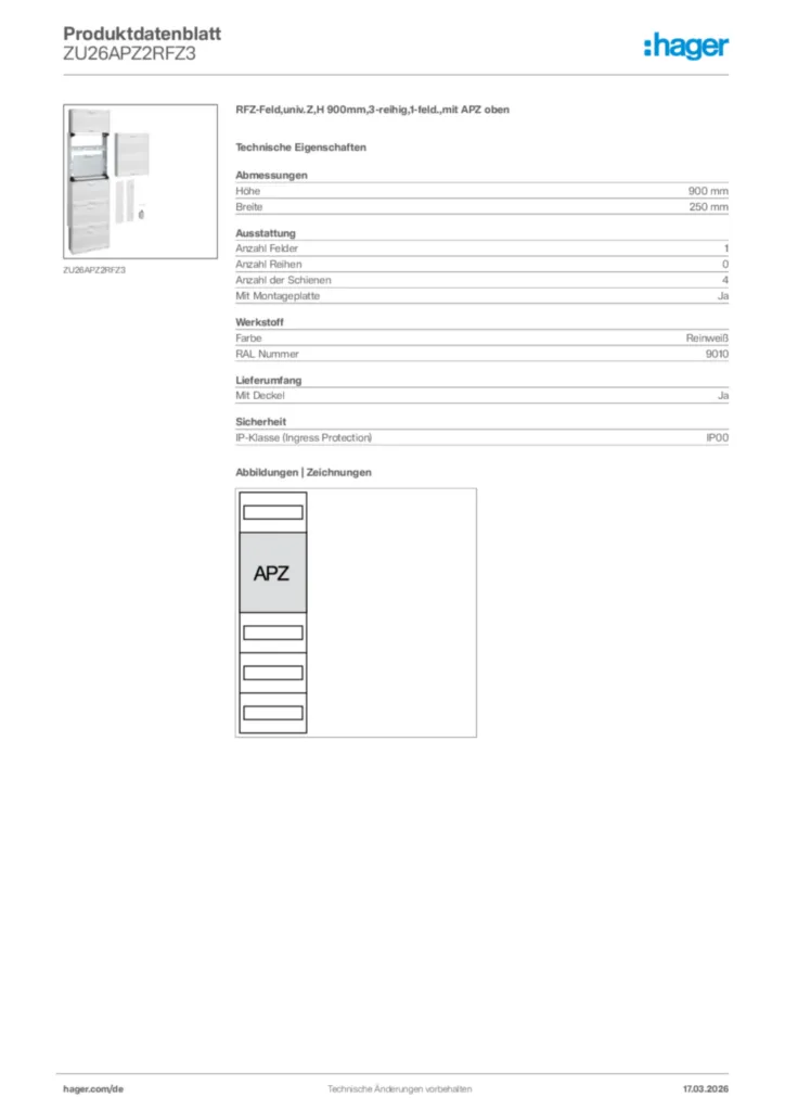 Bild Hager Produktdatenblatt ZU26APZ2RFZ3 | Hager Deutschland