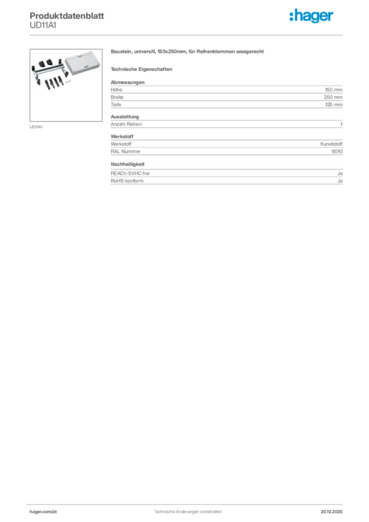 Bild Hager Produktdatenblatt UD11A1 | Hager Deutschland