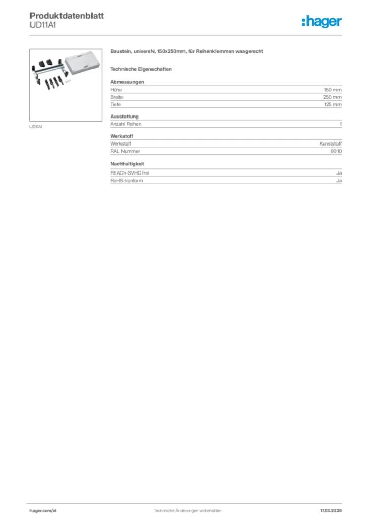 Bild Hager Produktdatenblatt UD11A1 | Hager Deutschland