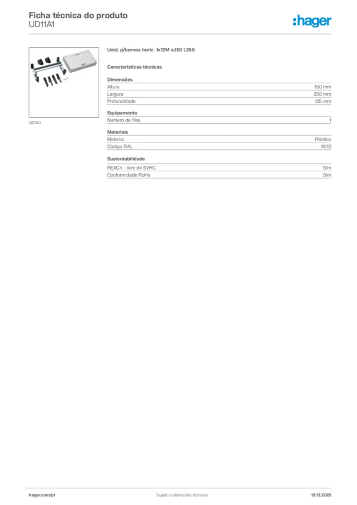 Imagem Hager Ficha técnica do produto UD11A1 | Hager Portugal