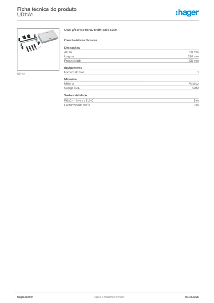 Imagem Hager Ficha técnica do produto UD11A1 | Hager Portugal