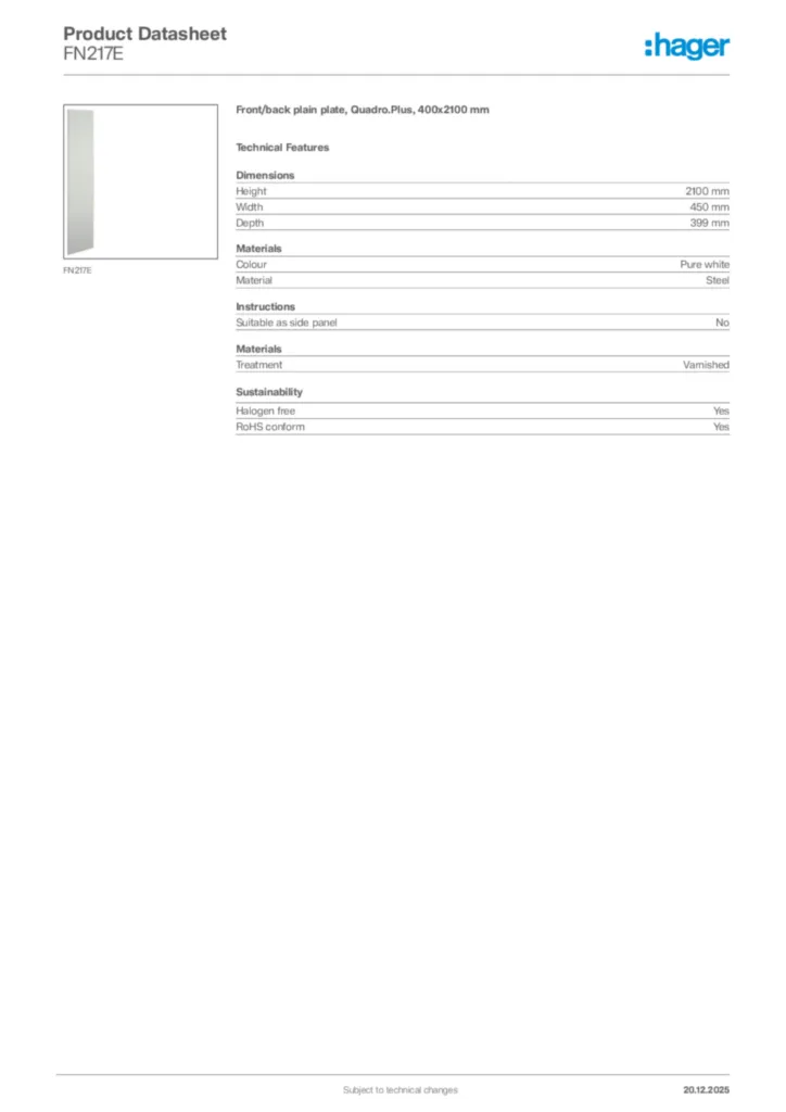 Image Hager Product data sheet FN217E  | Hager Africa