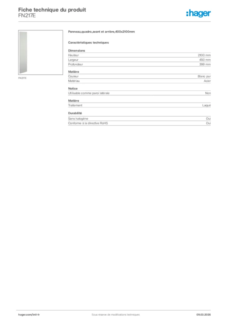 Image Hager Fiche technique du produit FN217E | Hager Afrique