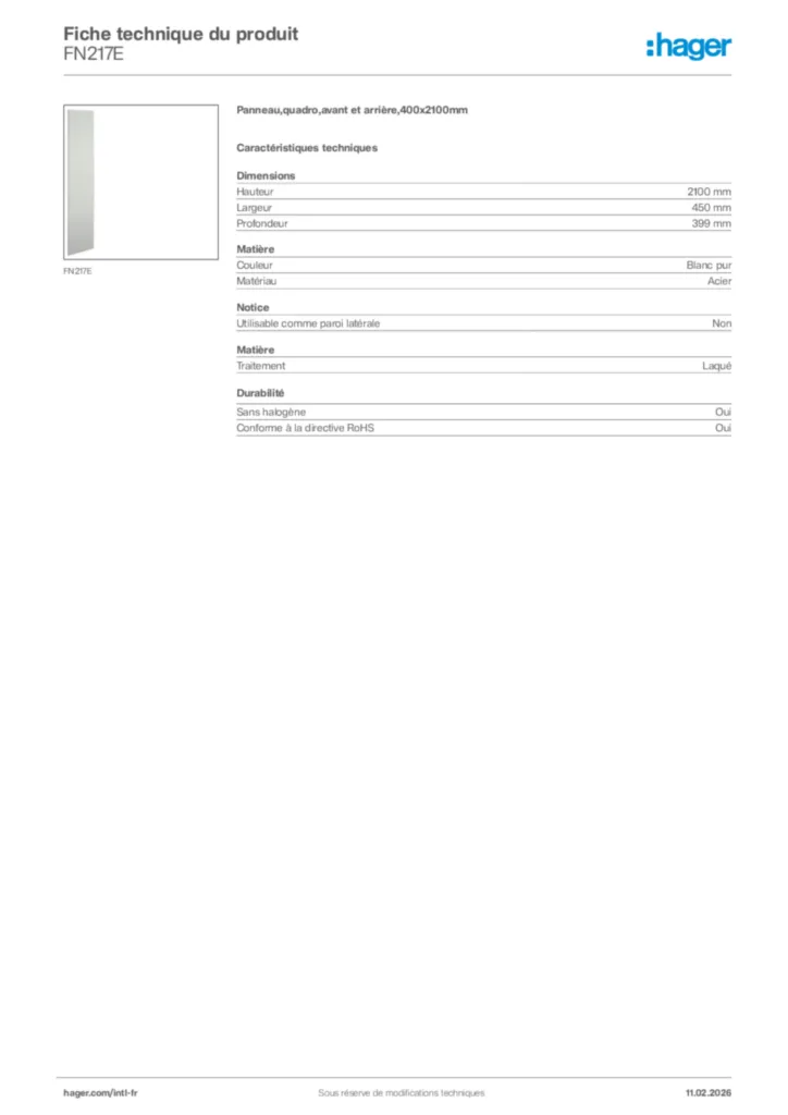 Image Hager Fiche technique du produit FN217E | Hager Afrique