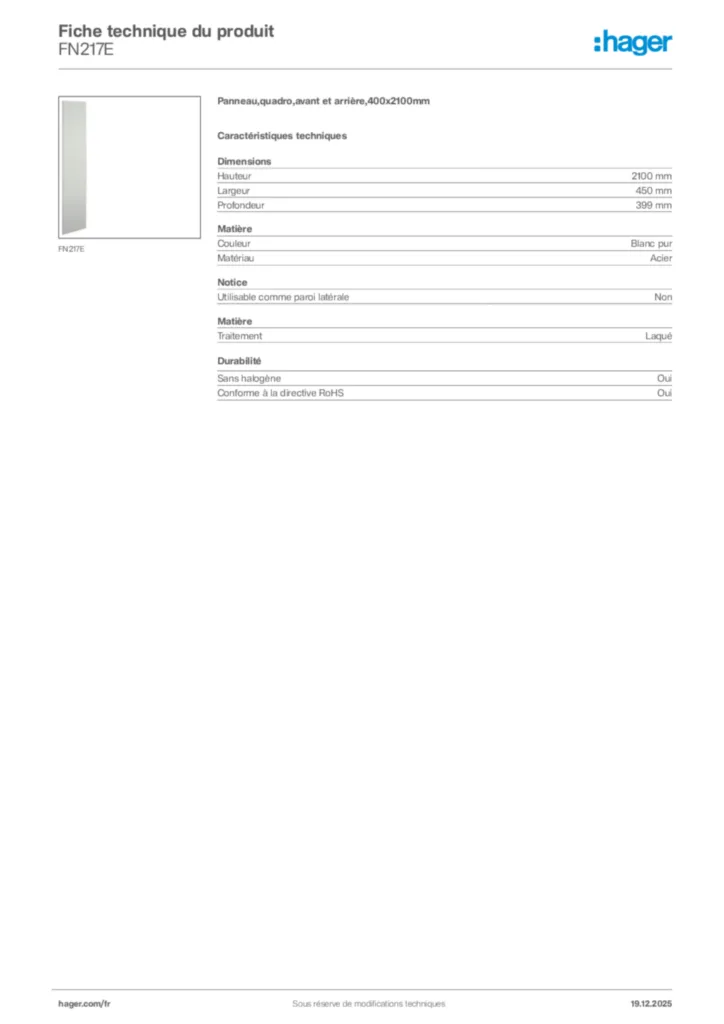 Image Hager Fiche technique du produit FN217E | Hager France