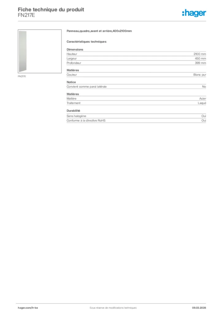 Image Hager Fiche technique du produit FN217E | Hager Belgique