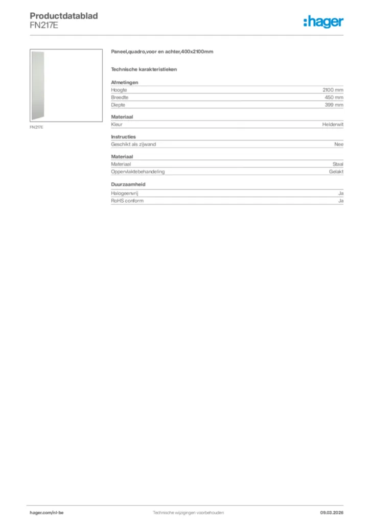 Afbeelding Hager Productdatablad FN217E | Hager Belgium