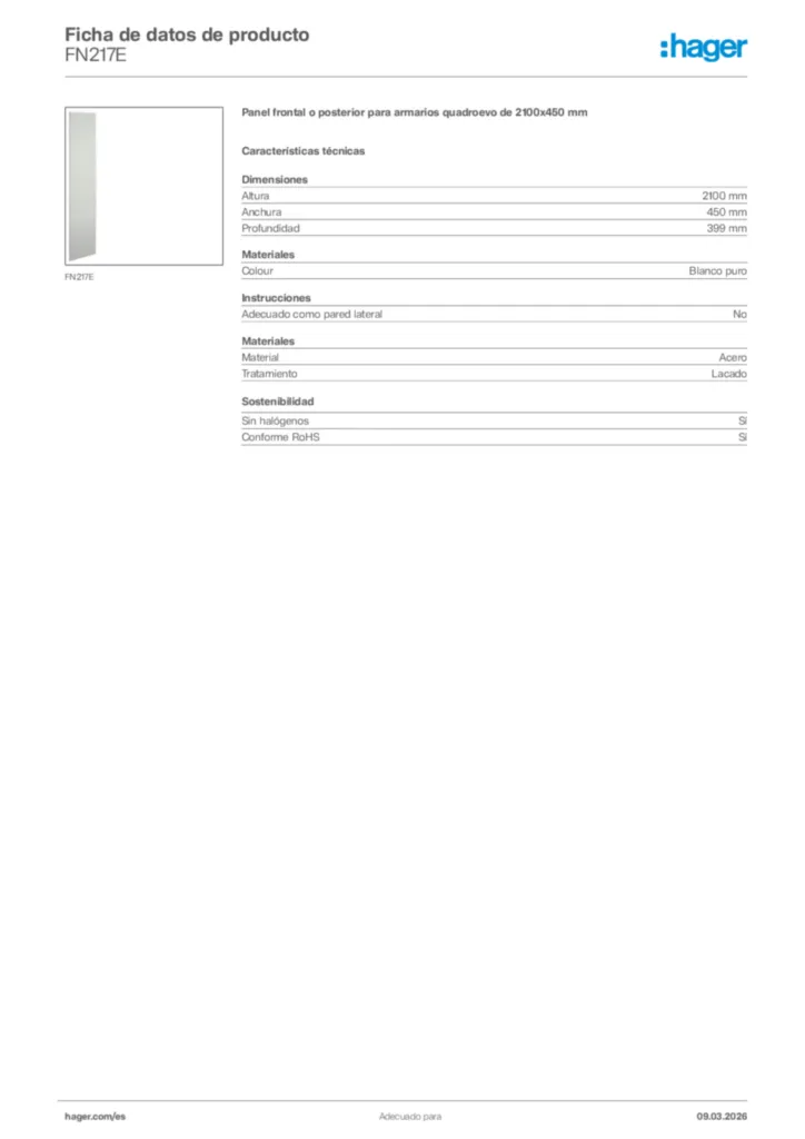 Imagen Hager Ficha de datos de producto FN217E | Hager España