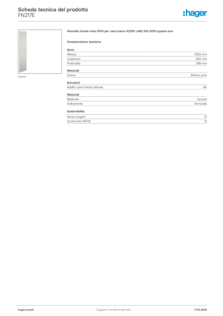 Immagine Hager Scheda tecnica del prodotto FN217E | Hager Italia