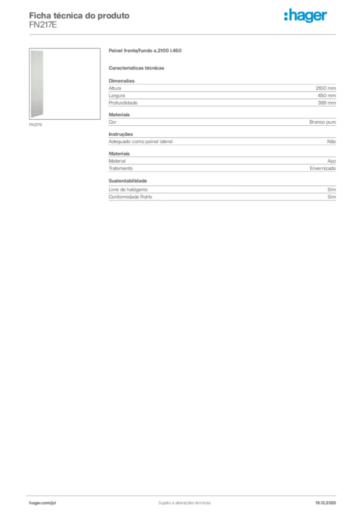 Imagem Hager Ficha técnica do produto FN217E | Hager Portugal