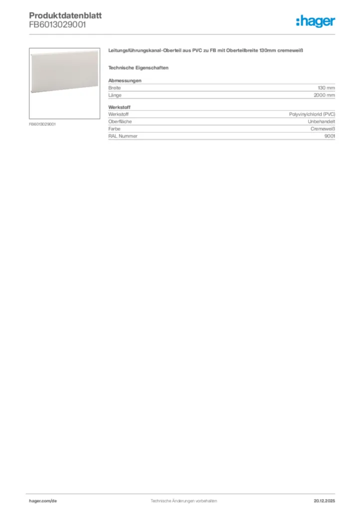 Bild Hager Produktdatenblatt FB6013029001 | Hager Deutschland