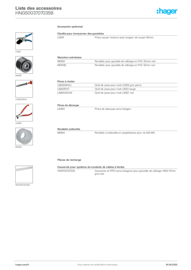 Image Hager Fiche technique du produit HNG5003707035B | Hager France