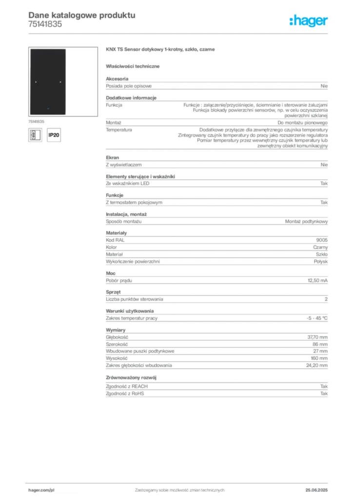 Zdjęcie Hager Karta katalogowa 75141835 | Hager Polska