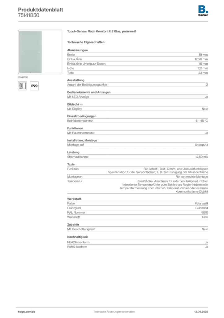 Berker Produktdatenblatt 75141850