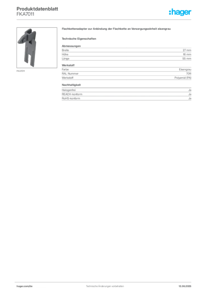 Hager Produktdatenblatt FKA7011