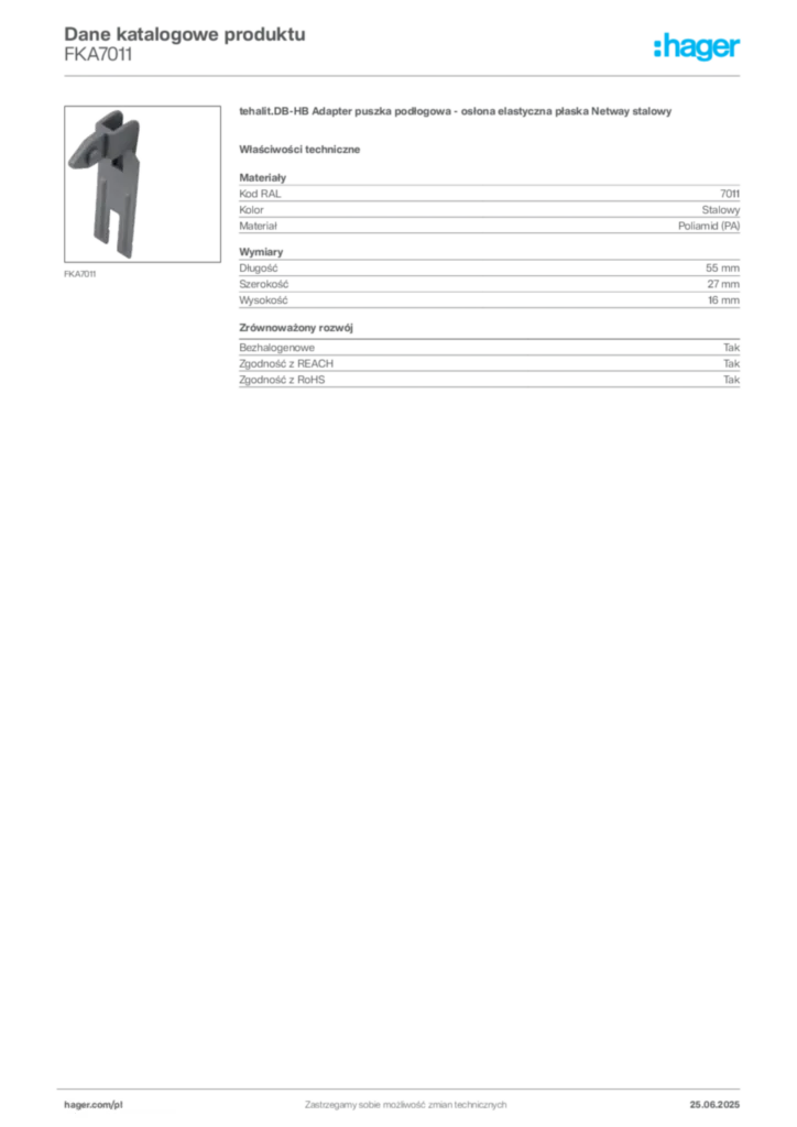 Zdjęcie Hager Karta katalogowa FKA7011 | Hager Polska