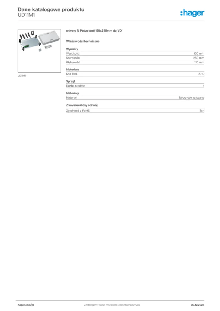 Zdjęcie Hager Karta katalogowa UD11M1 | Hager Polska