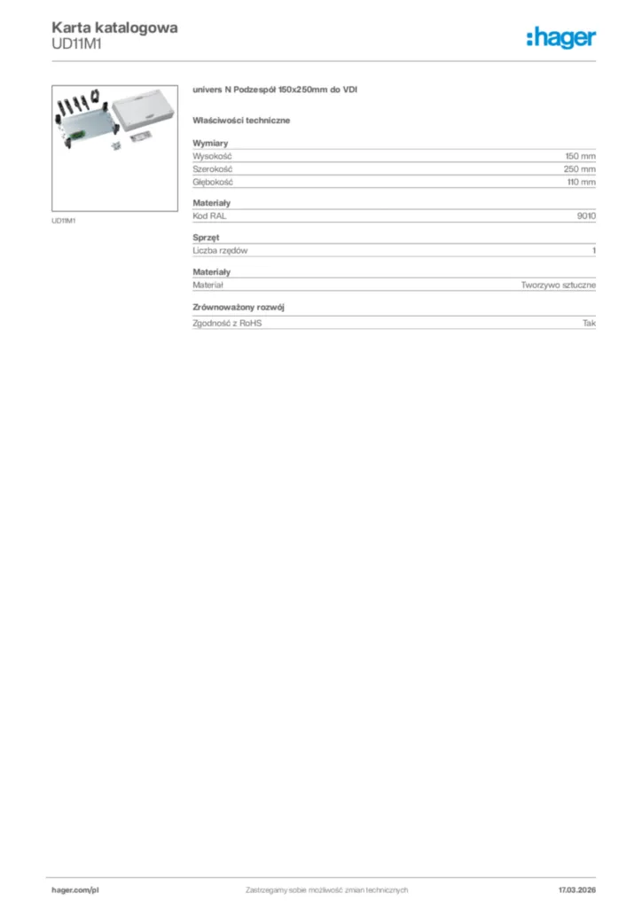 Zdjęcie Hager Karta katalogowa UD11M1 | Hager Polska