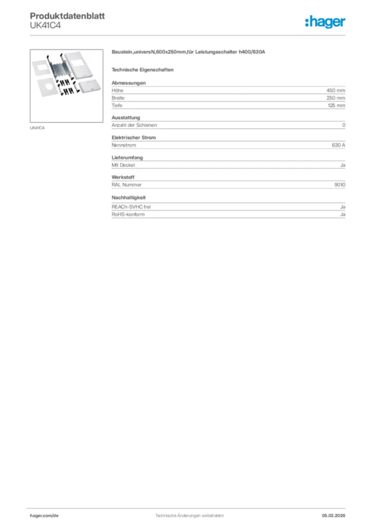 Hager Produktdatenblatt UK41C4