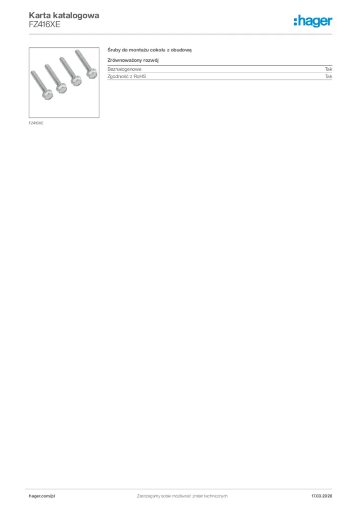 Zdjęcie Hager Karta katalogowa FZ416XE | Hager Polska