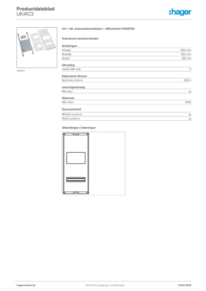 Afbeelding Hager Productdatablad UK41C3 | Hager Belgium