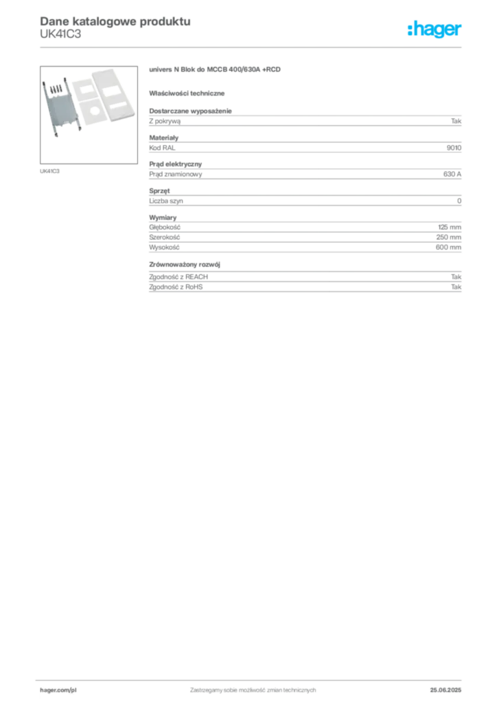 Zdjęcie Hager Karta katalogowa UK41C3 | Hager Polska
