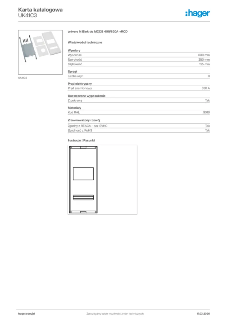 Zdjęcie Hager Karta katalogowa UK41C3 | Hager Polska