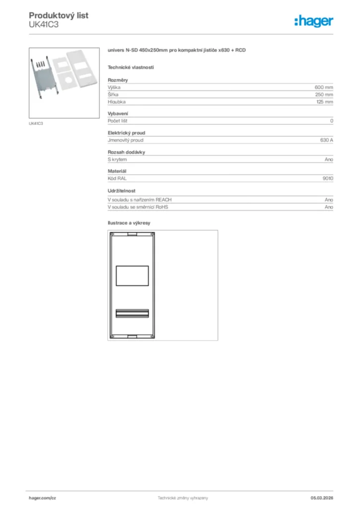 Obrázek Hager Product data sheet UK41C3 | Hager