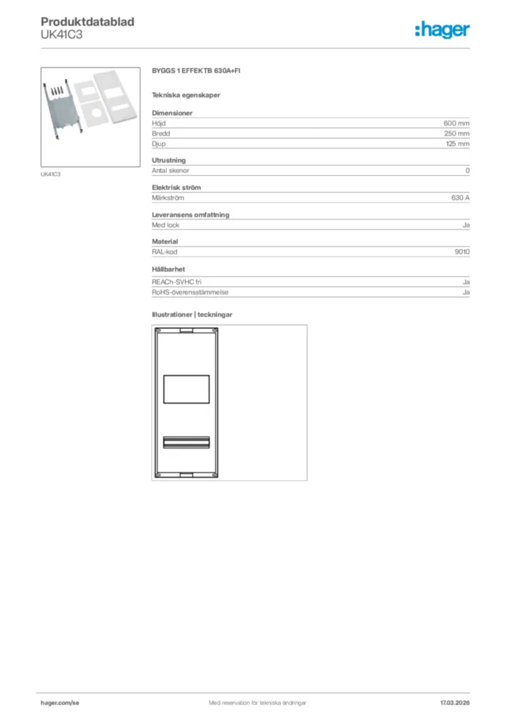 Bild Hager Produktdatablad UK41C3 | Hager Sverige