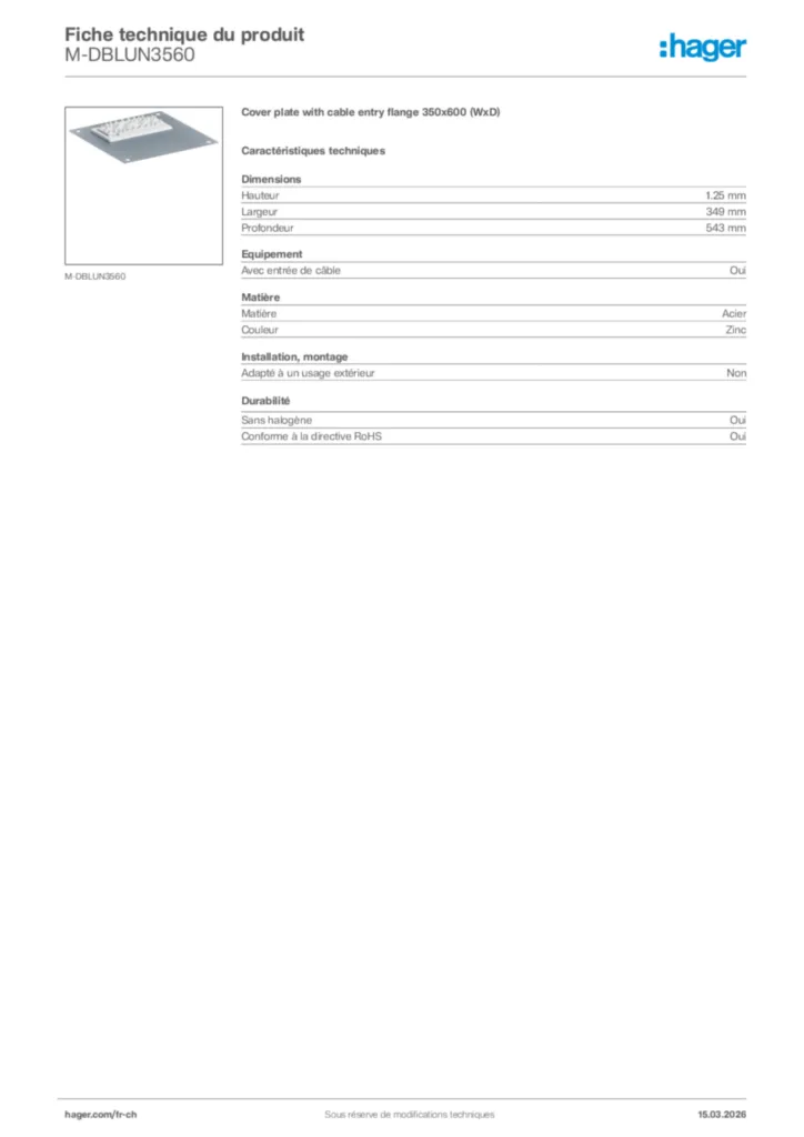 Image Hager Fiche technique du produit M-DBLUN3560 | Hager Suisse